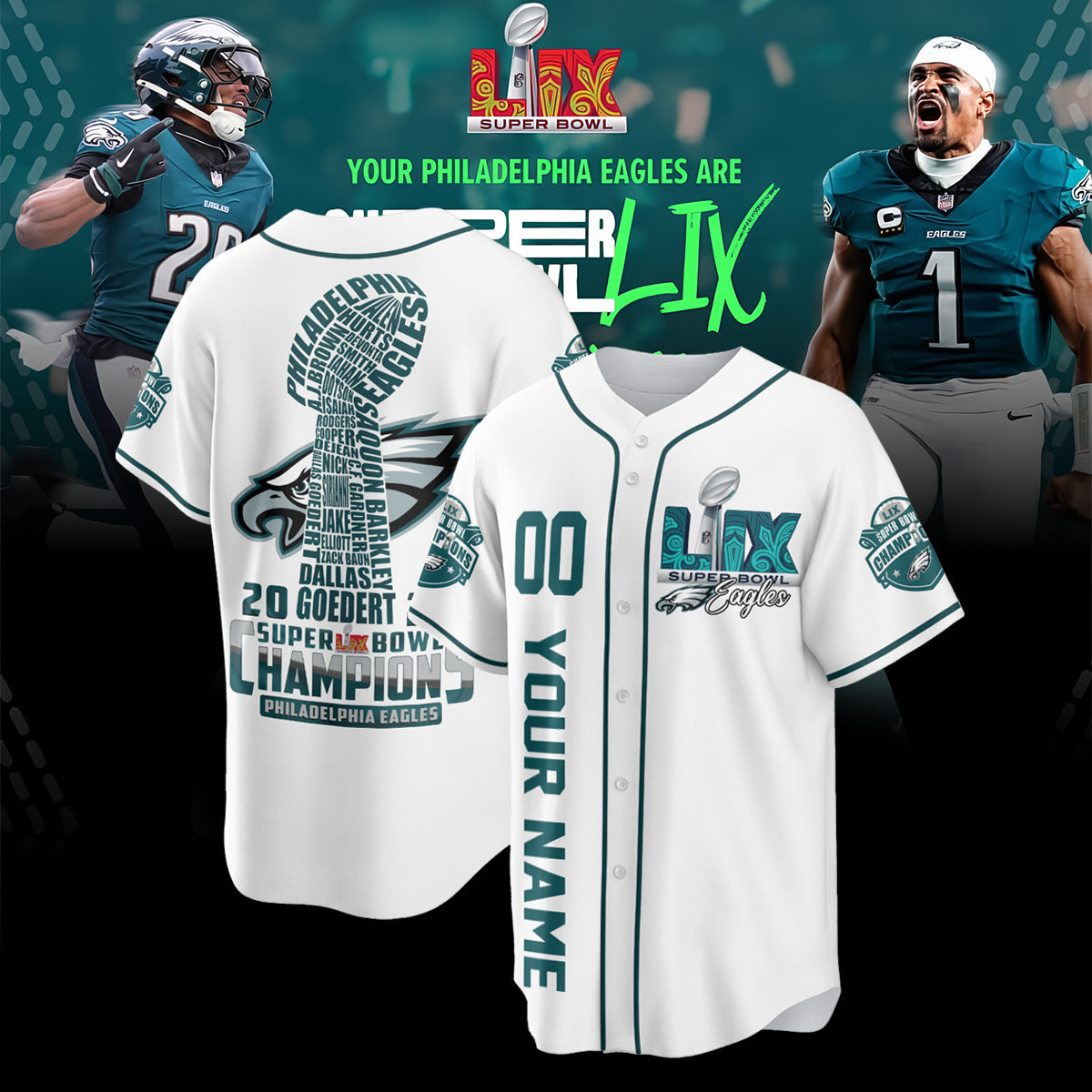 PHI Super Bowl LIX Champions Custom Limited Jersey N3-DTD