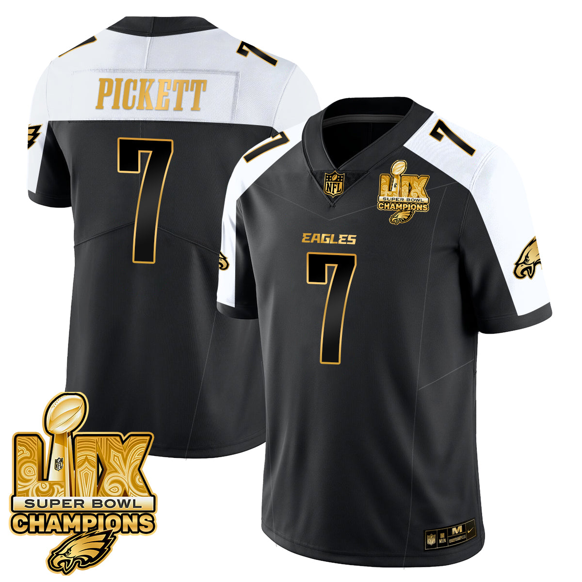 PHI Super Bowl LIX Champions Gold Trim Vapor Limited Jersey - All Stitched-DTD