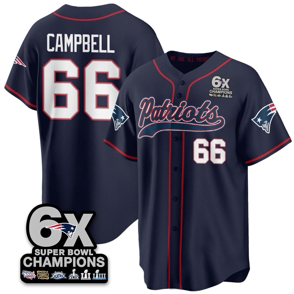 NE 6-Time Champions Patch Vapor Baseball Jersey - All Stitched-DTD