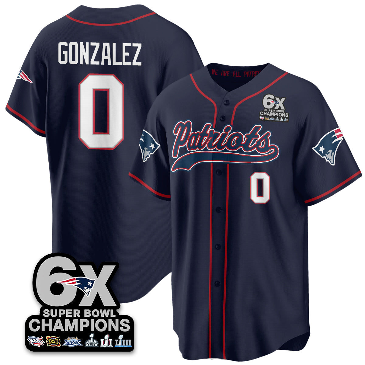 NE 6-Time Champions Patch Vapor Baseball Jersey - All Stitched-DTD