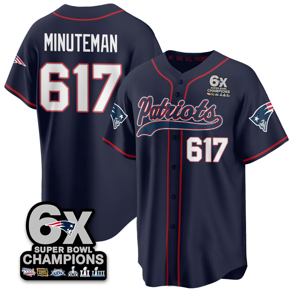 NE 6-Time Champions Patch Vapor Baseball Jersey - All Stitched-DTD