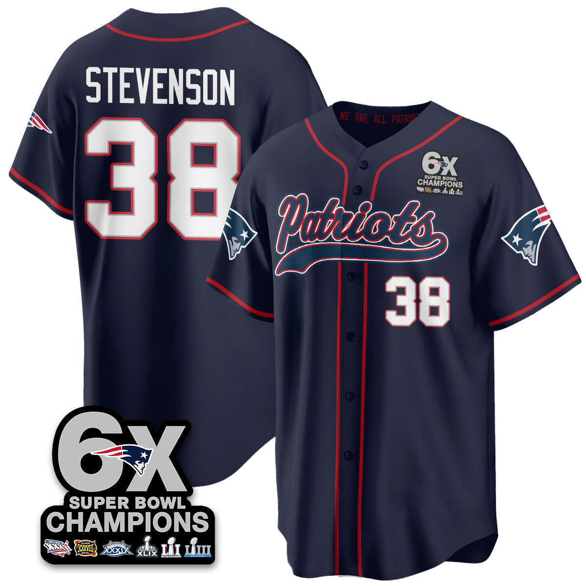 NE 6-Time Champions Patch Vapor Baseball Jersey - All Stitched-DTD