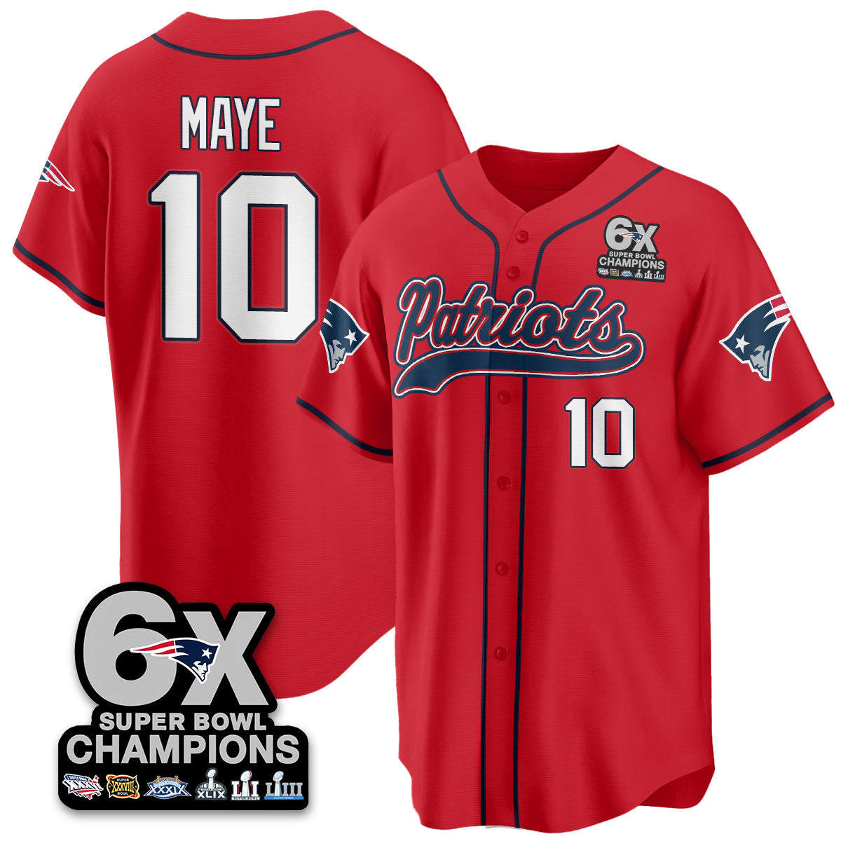 NE 6-Time Champions Patch Vapor Baseball Jersey - All Stitched-DTD