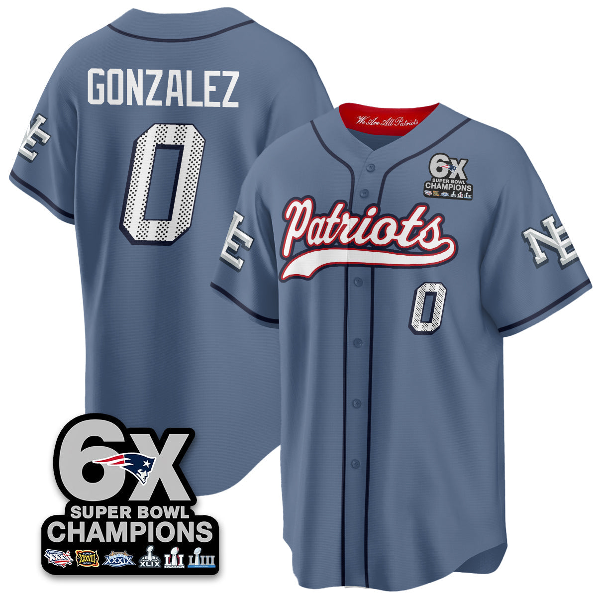 NE 6-Time Champions Patch Vapor Baseball Jersey - All Stitched-DTD