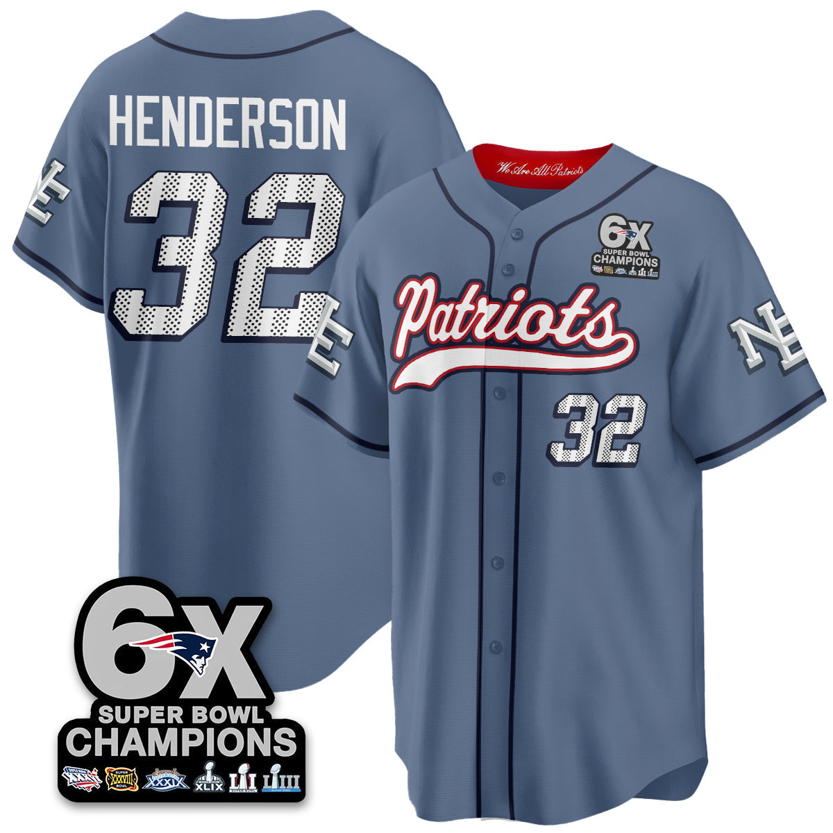 NE 6-Time Champions Patch Vapor Baseball Jersey - All Stitched-DTD