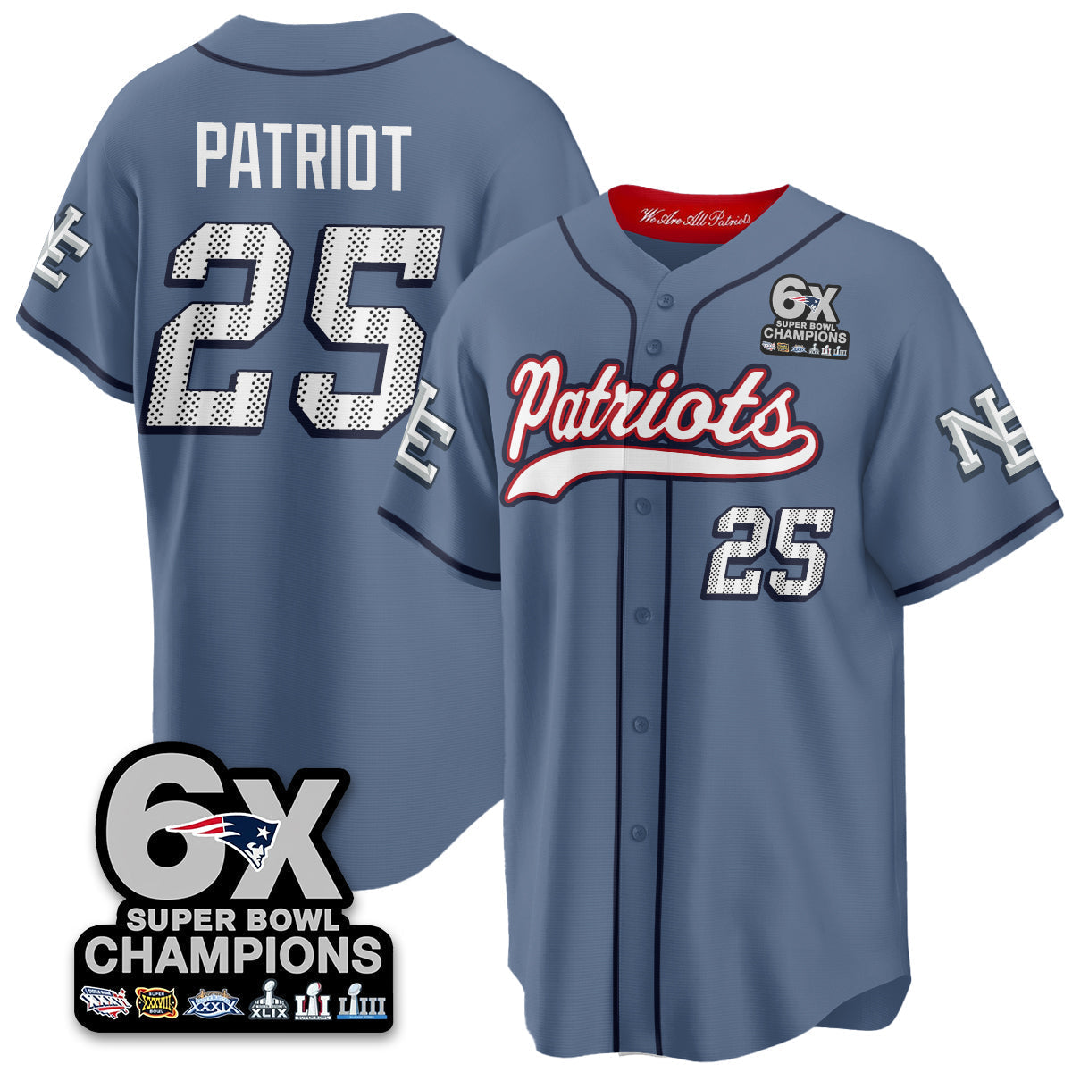 NE 6-Time Champions Patch Vapor Baseball Jersey - All Stitched-DTD