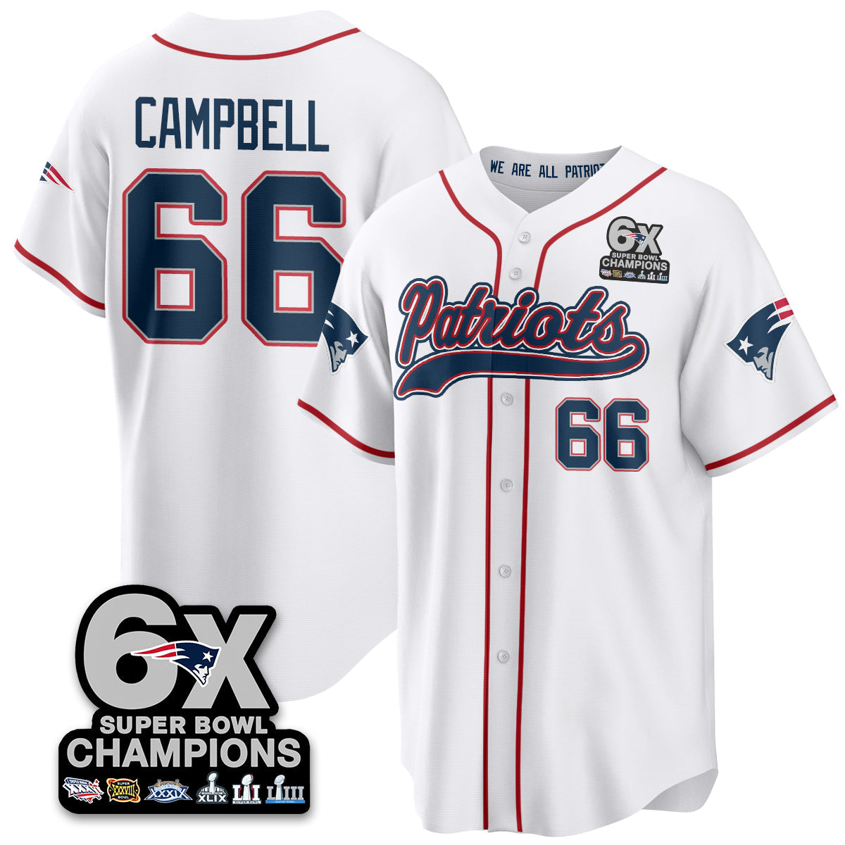 NE 6-Time Champions Patch Vapor Baseball Jersey - All Stitched-DTD