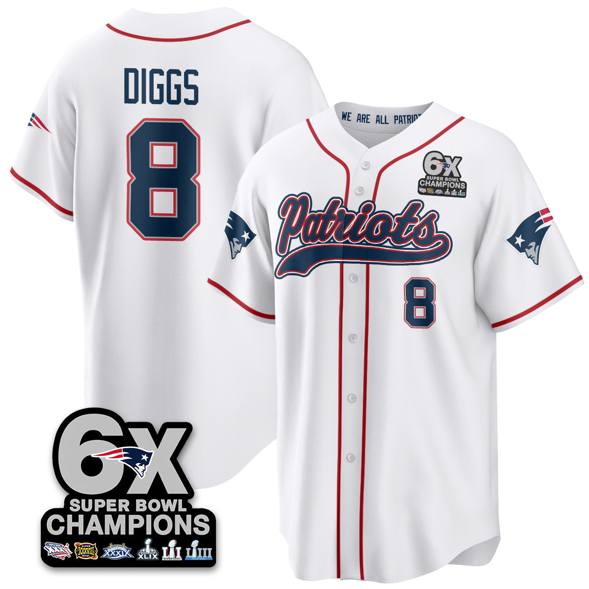 NE 6-Time Champions Patch Vapor Baseball Jersey - All Stitched-DTD