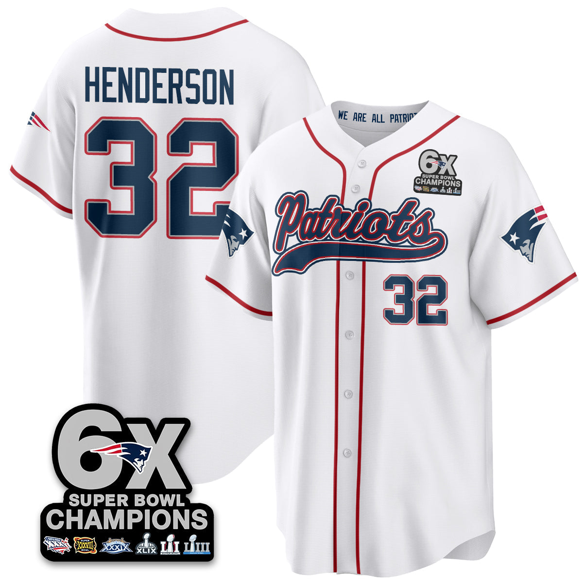 NE 6-Time Champions Patch Vapor Baseball Jersey - All Stitched-DTD