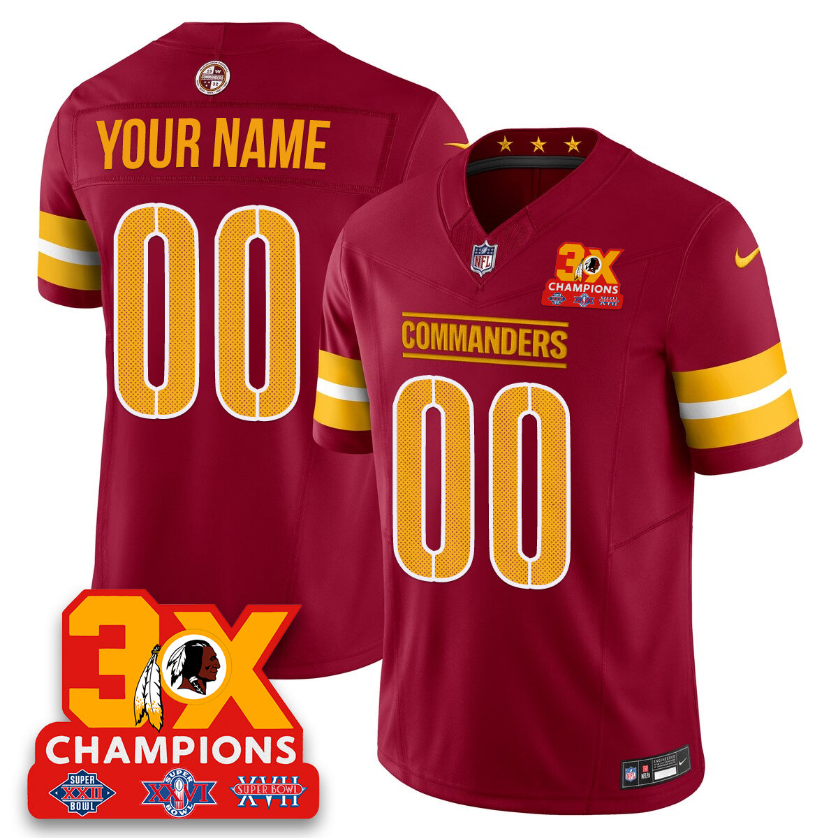 WAS 3-Time Champions Patch Vapor Limited Custom Jersey - All Stitched-DTD