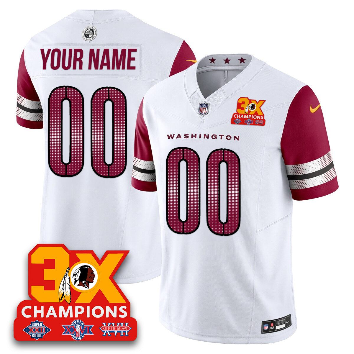 WAS 3-Time Champions Patch Vapor Limited Custom Jersey - All Stitched-DTD