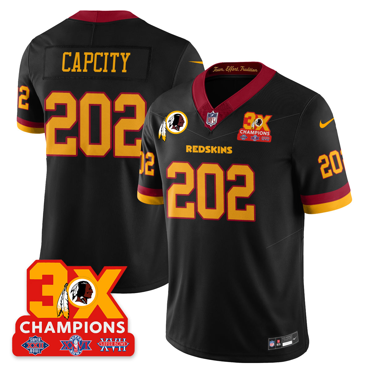 WAS 3-Time Champions Patch Vapor Limited Throwback Jersey - All Stitched-DTD