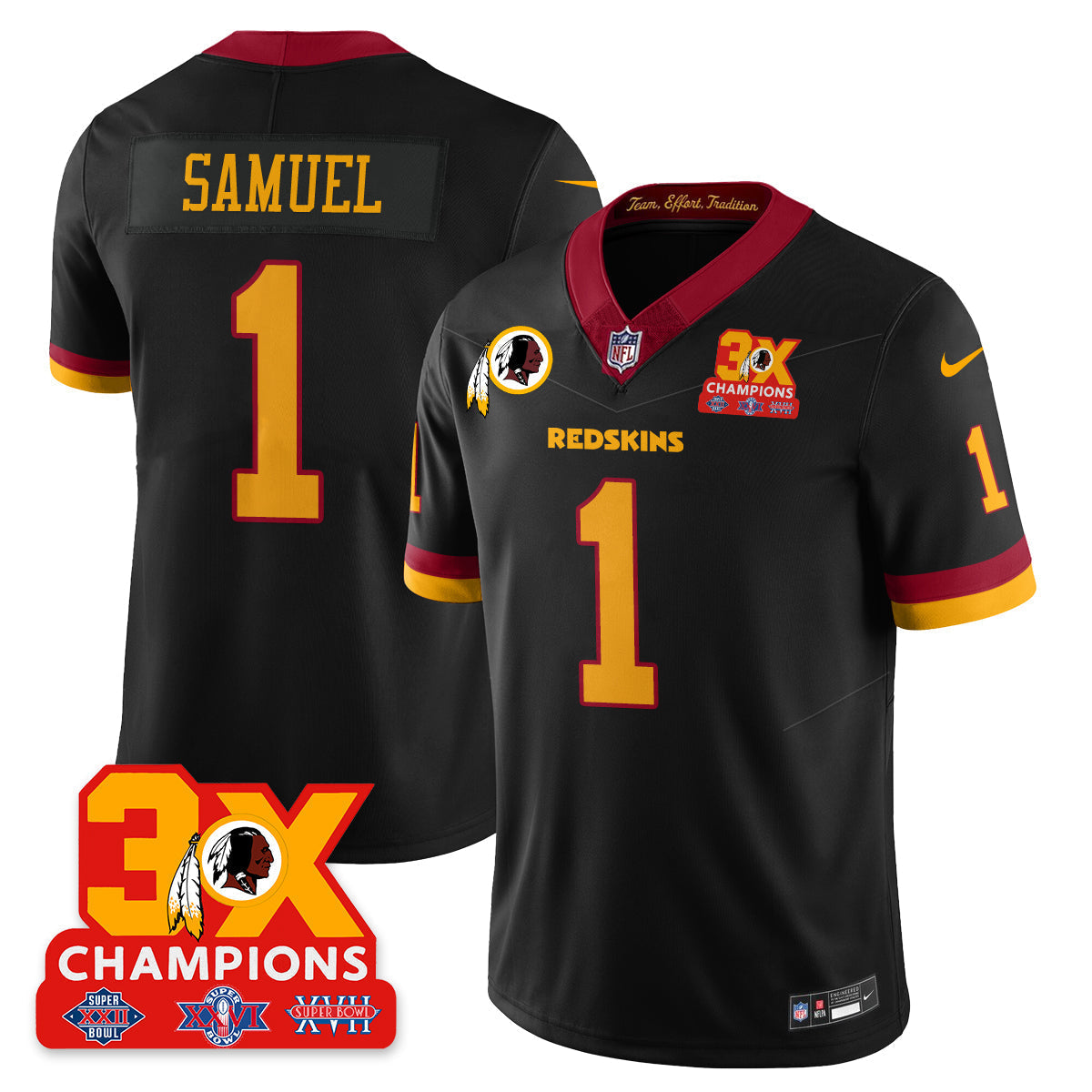 WAS 3-Time Champions Patch Vapor Limited Throwback Jersey - All Stitched-DTD