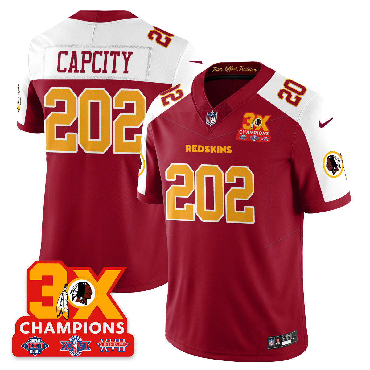 WAS 3-Time Champions Patch Vapor Limited Throwback Jersey - All Stitched-DTD