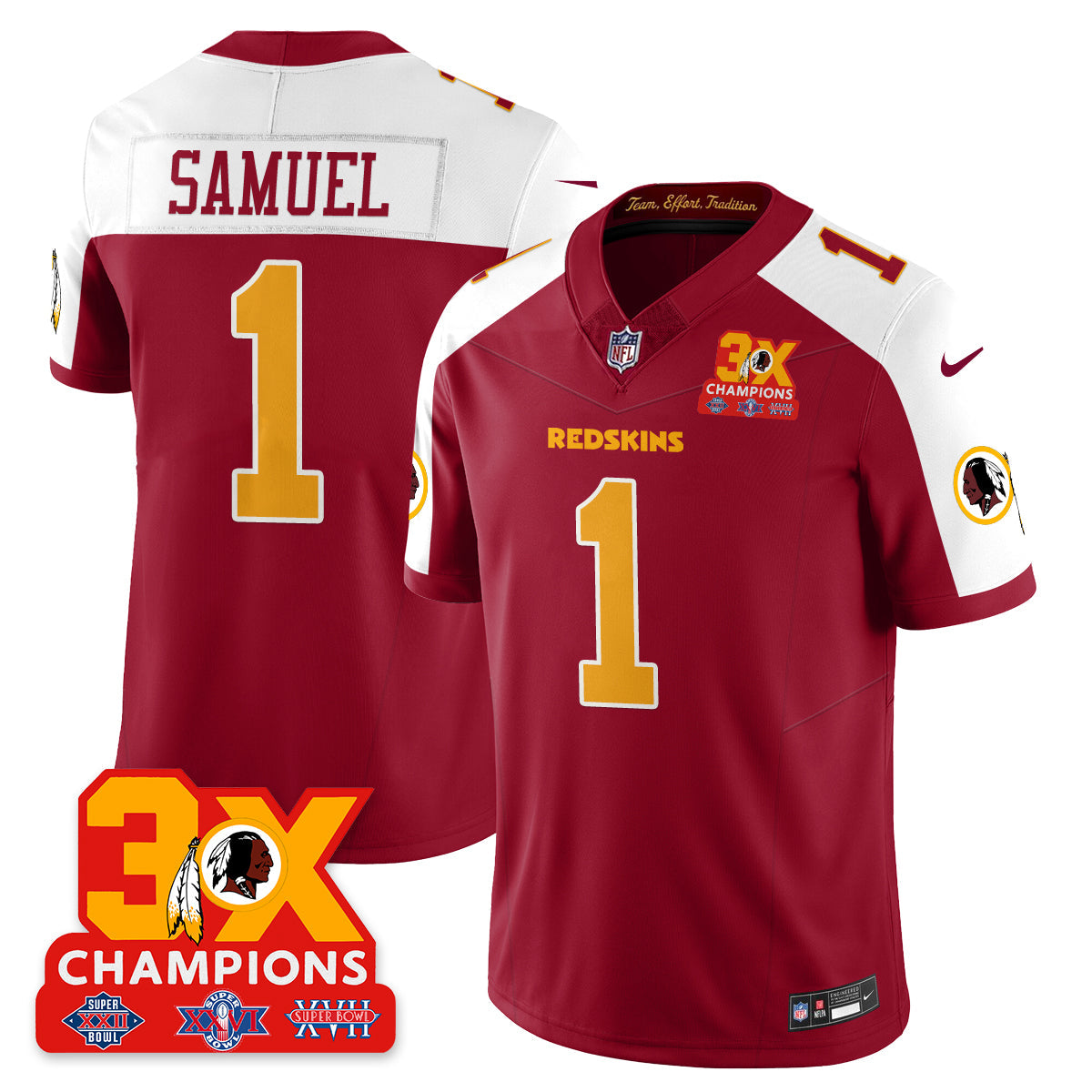 WAS 3-Time Champions Patch Vapor Limited Throwback Jersey - All Stitched-DTD