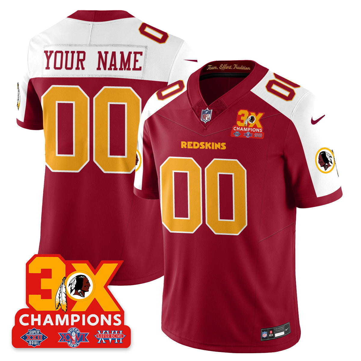 Custom WAS 3-Time Champions Patch Vapor Limited Throwback Jersey - All Stitched-DTD