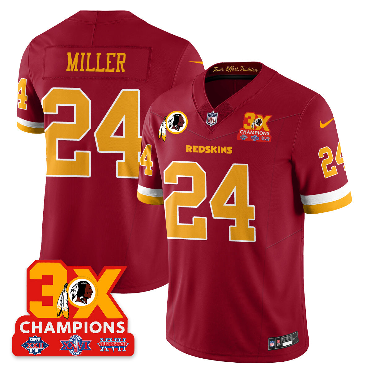 WAS 3-Time Champions Patch Vapor Limited Throwback Jersey - All Stitched-DTD