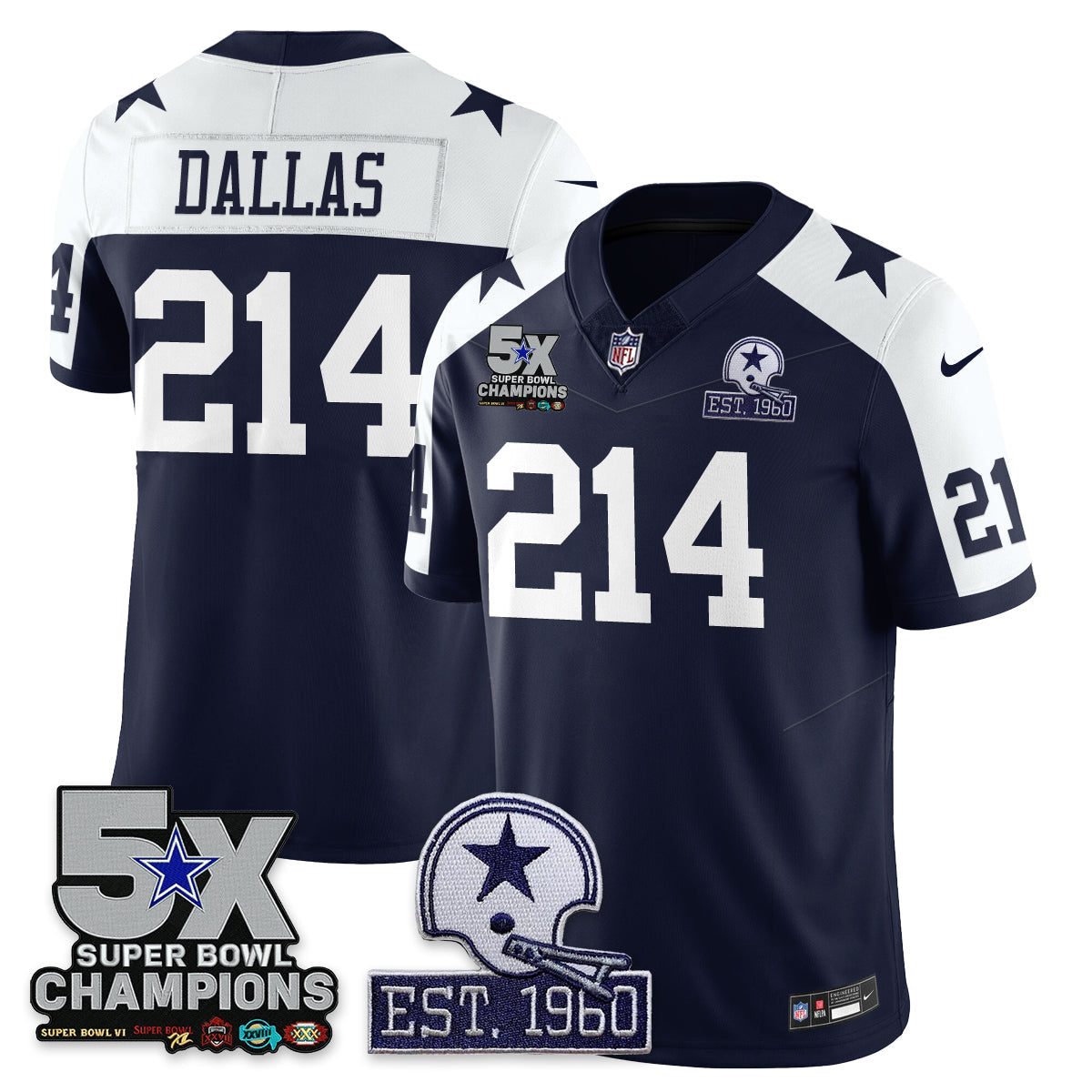 DAL 5-Time Champions Patch Vapor Limited Jersey - All Stitched-DTD
