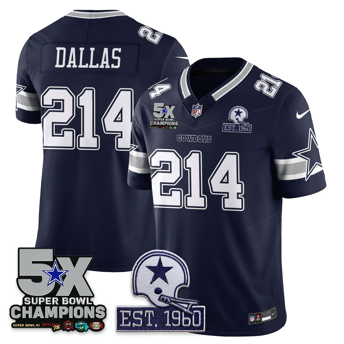 DAL 5-Time Champions Patch Vapor Limited Jersey - All Stitched-DTD