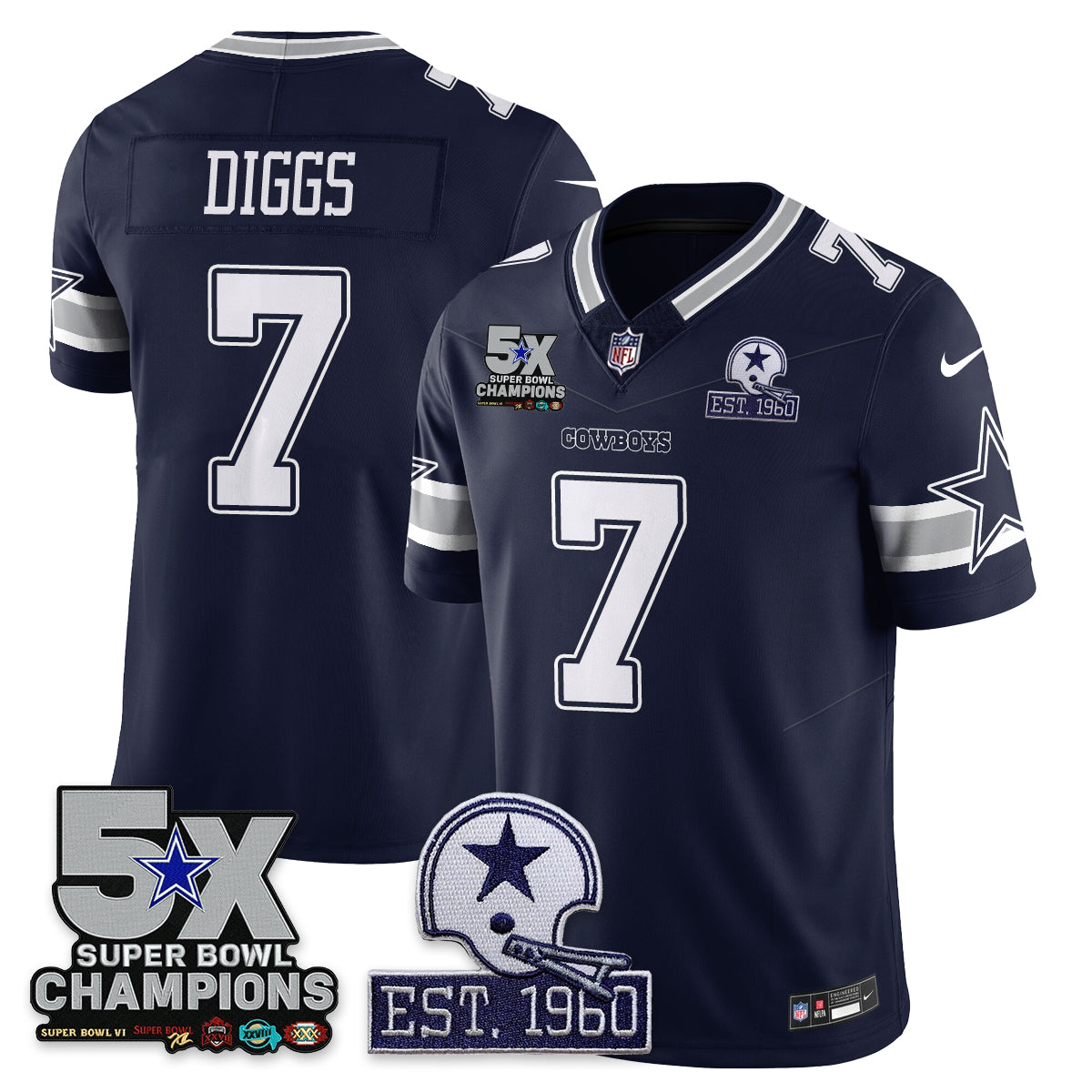 DAL 5-Time Champions Patch Vapor Limited Jersey - All Stitched-DTD
