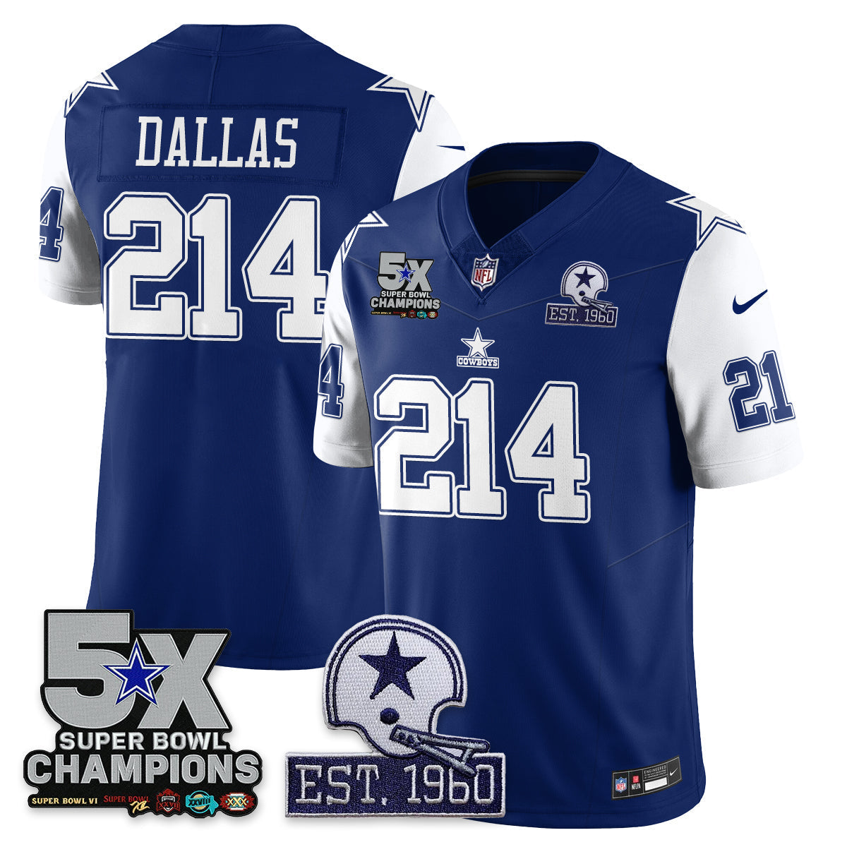DAL 5-Time Champions Patch Vapor Limited Jersey - All Stitched-DTD