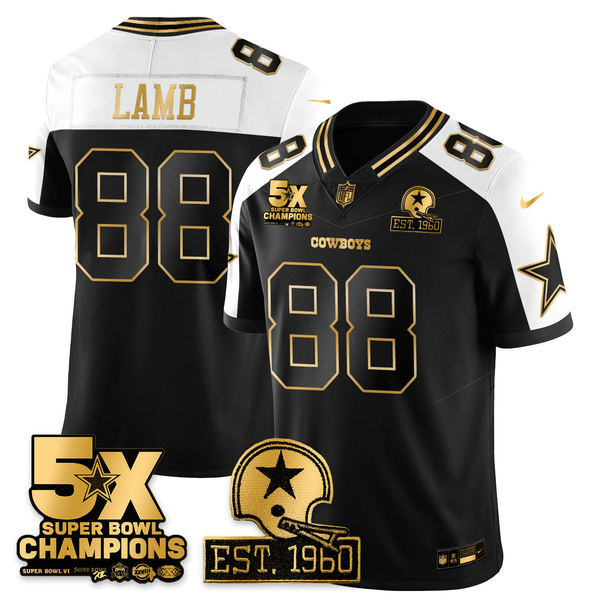 DAL 5-Time Champions Patch Vapor Limited Gold Jersey - All Stitched-DTD