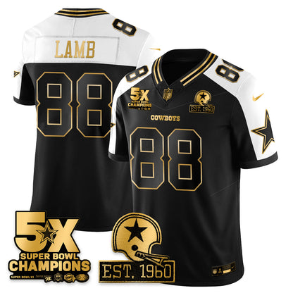 DAL 5-Time Champions Patch Vapor Limited Gold Jersey - All Stitched-DTD