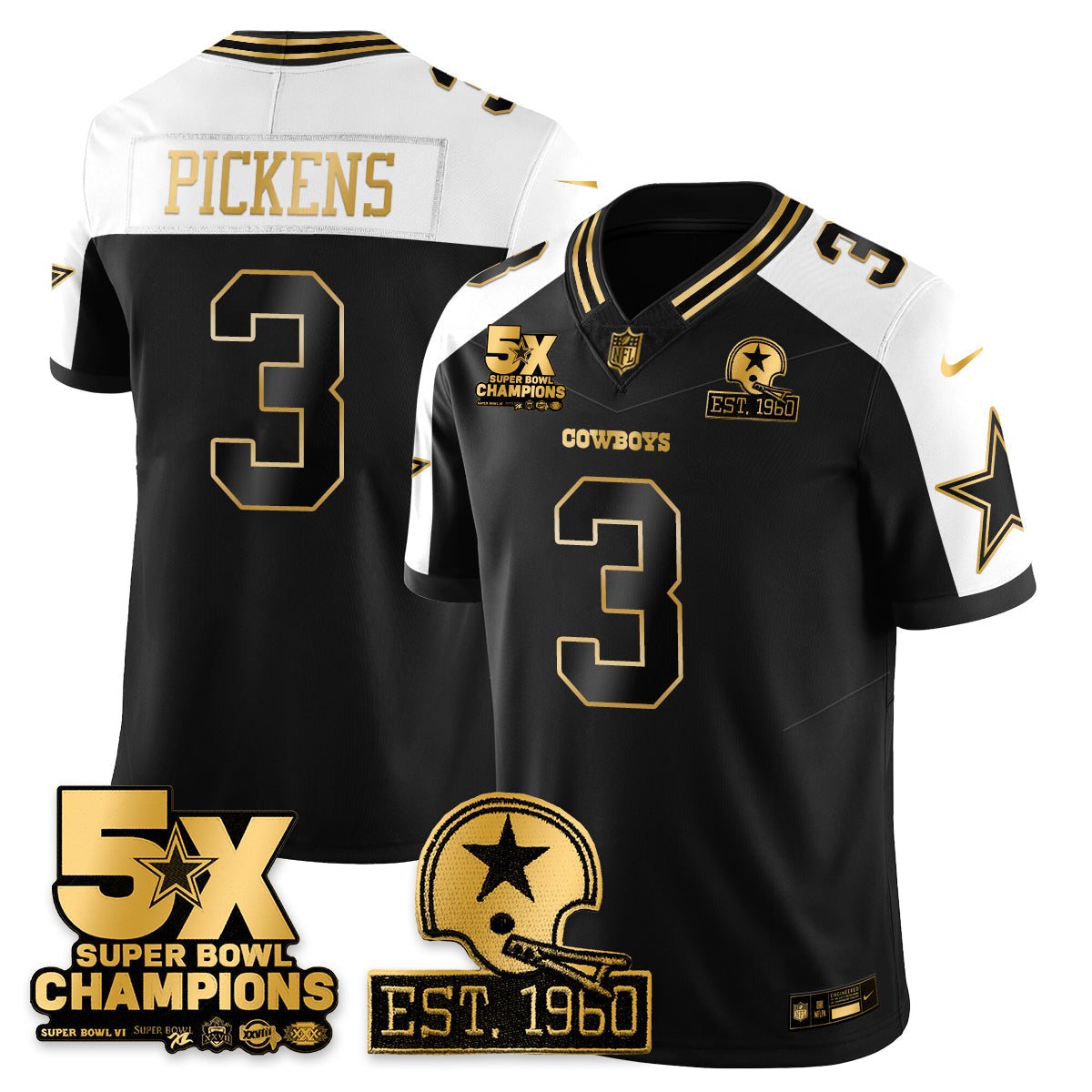 DAL 5-Time Champions Patch Vapor Limited Gold Jersey - All Stitched-DTD