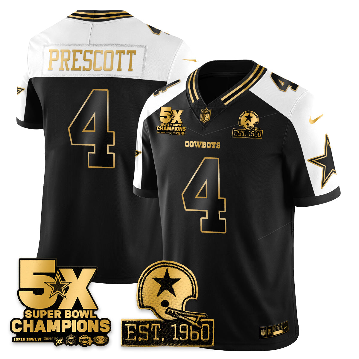 DAL 5-Time Champions Patch Vapor Limited Gold Jersey - All Stitched-DTD