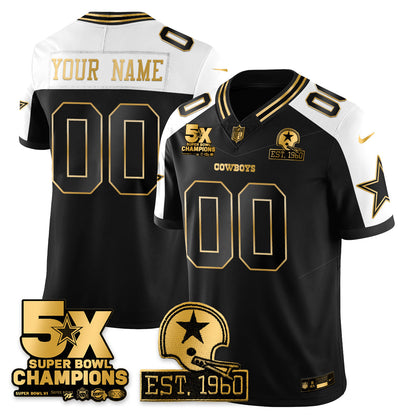 DAL 5-Time Champions Patch Vapor Limited Gold Jersey - All Stitched-DTD