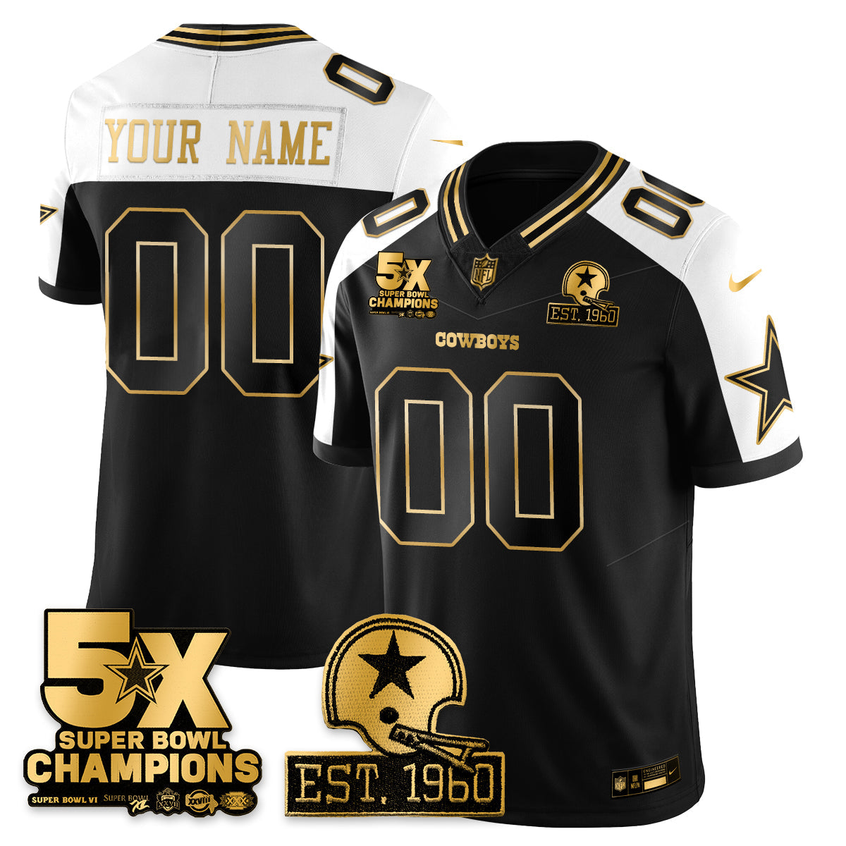 DAL 5-Time Champions Patch Vapor Limited Gold Custom Jersey - All Stitched-DTD