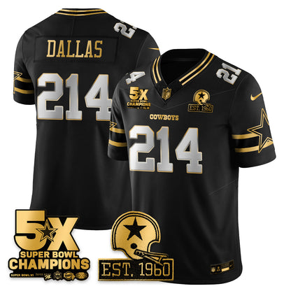 DAL 5-Time Champions Patch Vapor Limited Gold Jersey - All Stitched-DTD