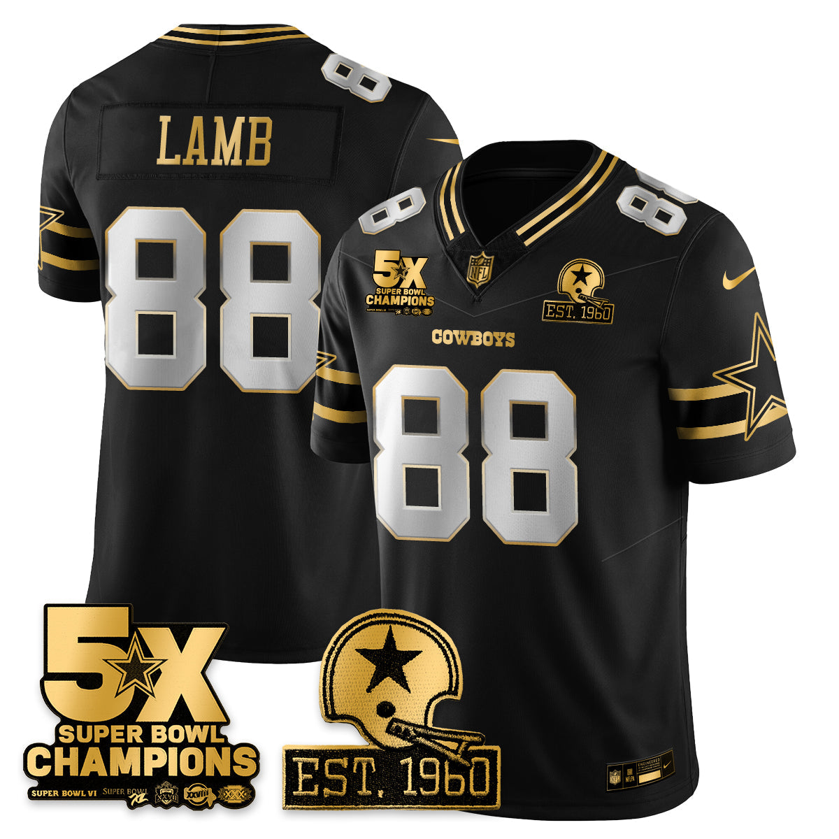 DAL 5-Time Champions Patch Vapor Limited Gold Jersey - All Stitched-DTD
