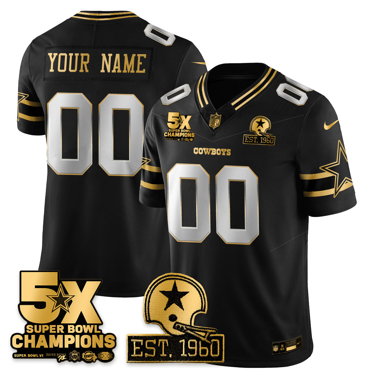 DAL 5-Time Champions Patch Vapor Limited Gold Custom Jersey - All Stitched-DTD