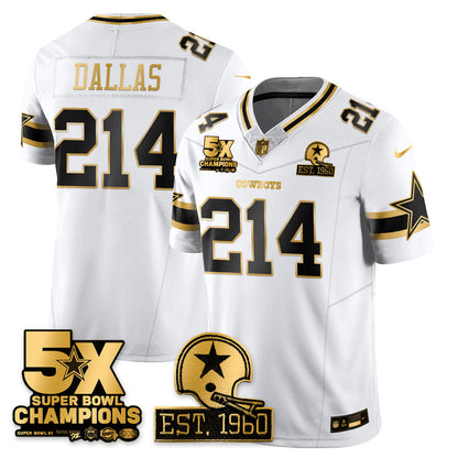 DAL 5-Time Champions Patch Vapor Limited Gold Jersey - All Stitched-DTD