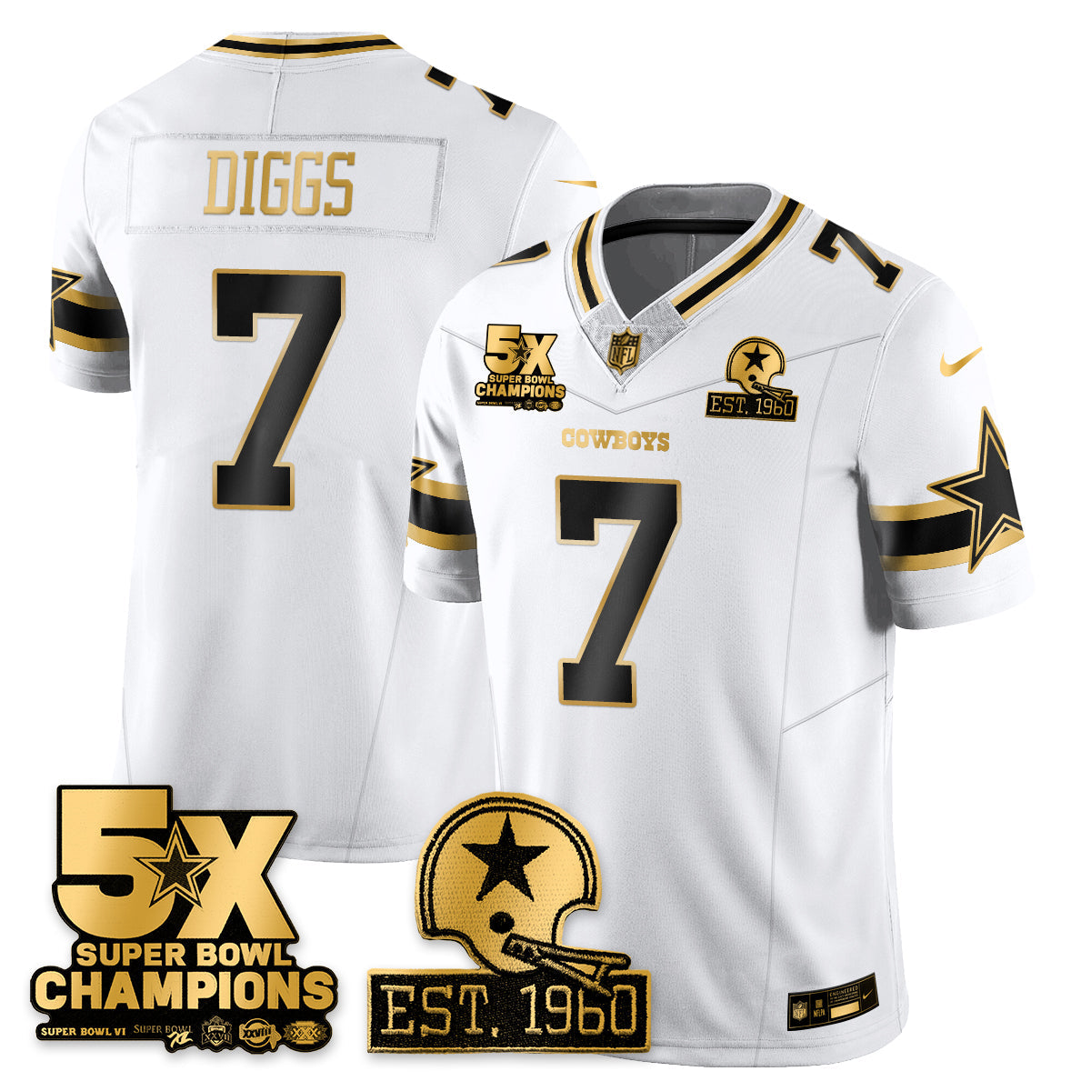 DAL 5-Time Champions Patch Vapor Limited Gold Jersey - All Stitched-DTD