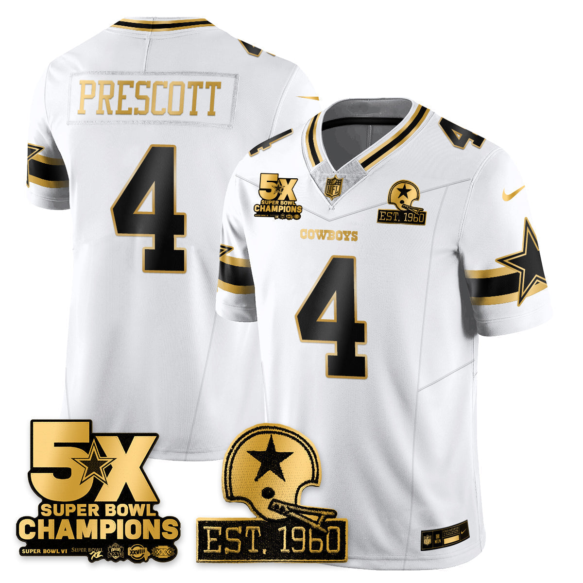 DAL 5-Time Champions Patch Vapor Limited Gold Jersey - All Stitched-DTD