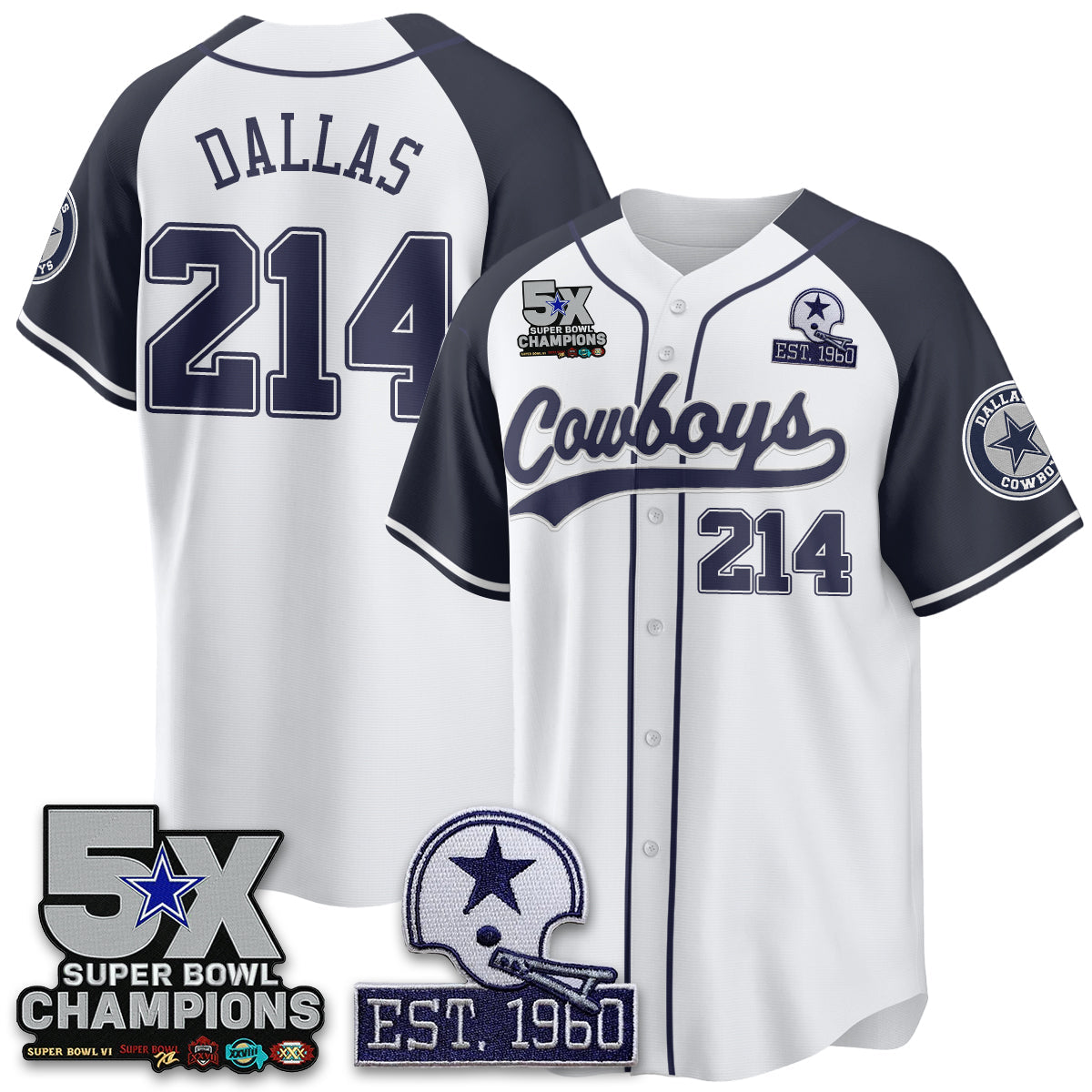 DAL 5-Time Champions Patch Limited Baseball Jersey - All Stitched-DTD