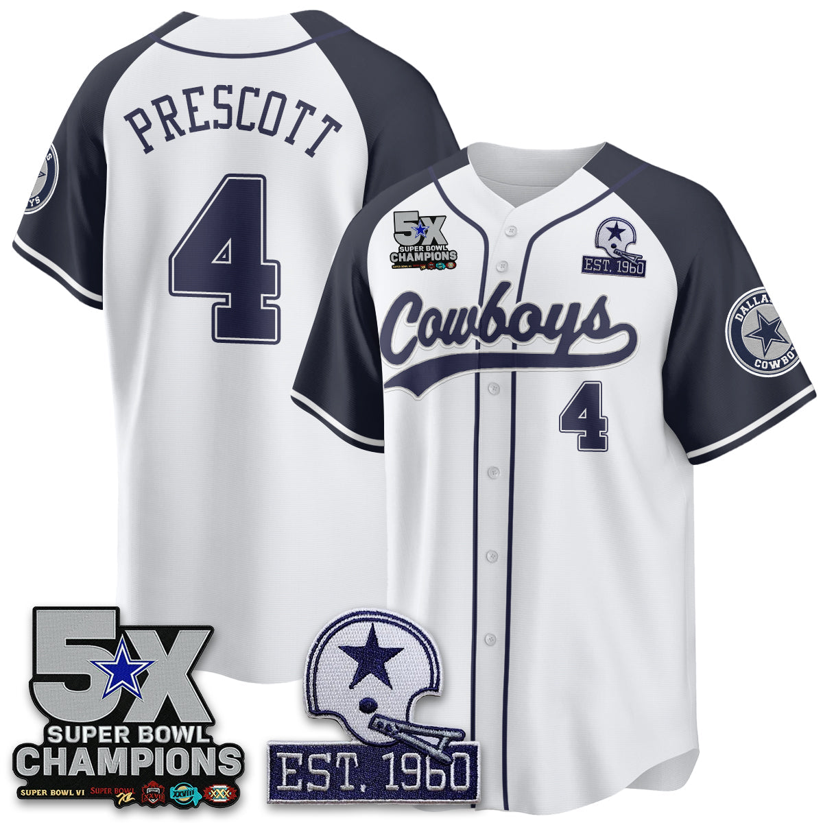 DAL 5-Time Champions Patch Limited Baseball Jersey - All Stitched-DTD