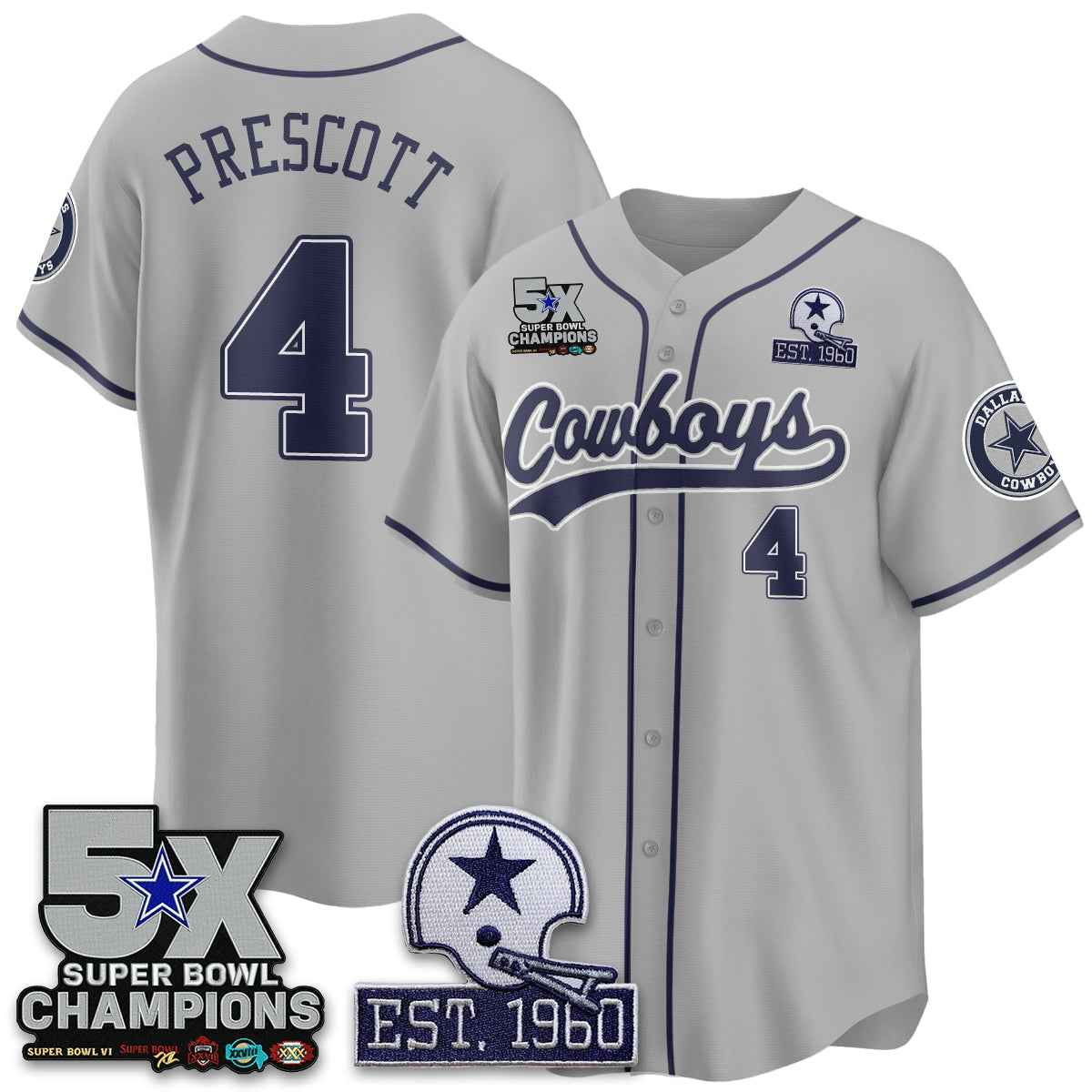 DAL 5-Time Champions Patch Limited Baseball Jersey - All Stitched-DTD