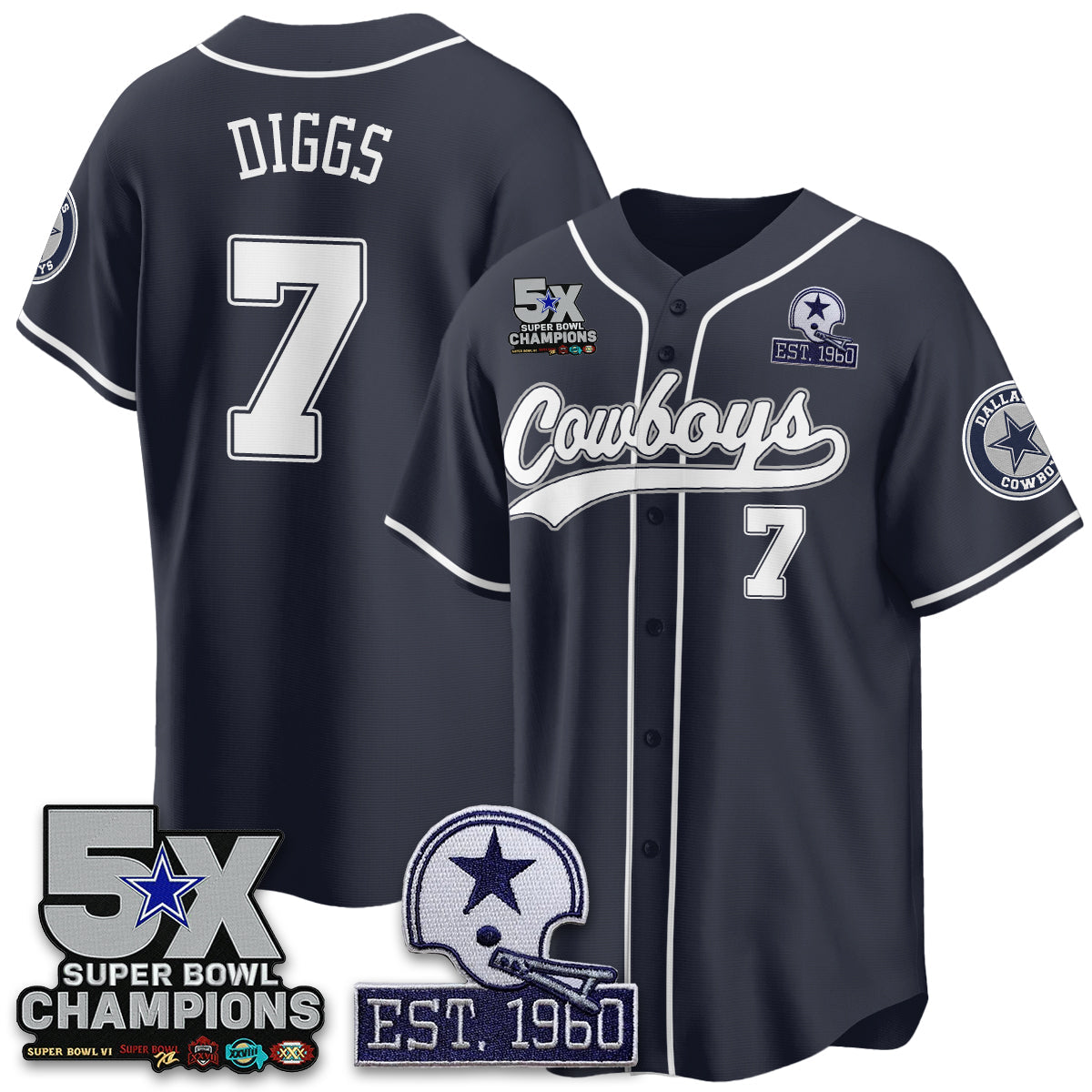 DAL 5-Time Champions Patch Limited Baseball Jersey - All Stitched-DTD