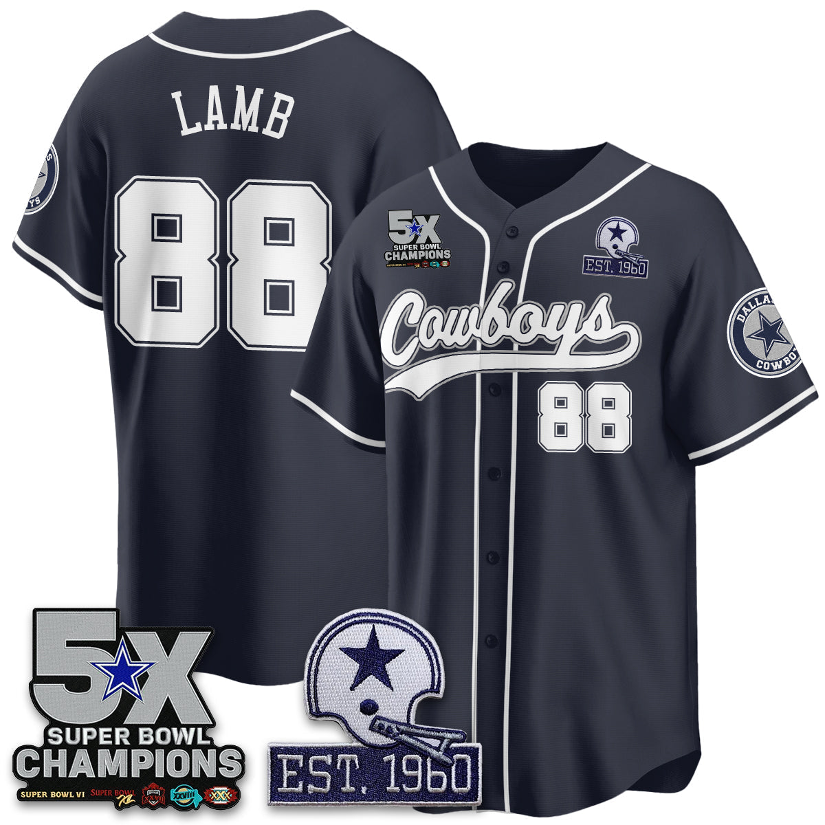 DAL 5-Time Champions Patch Limited Baseball Jersey - All Stitched-DTD