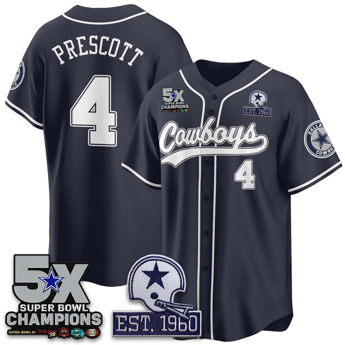 DAL 5-Time Champions Patch Limited Baseball Jersey - All Stitched-DTD