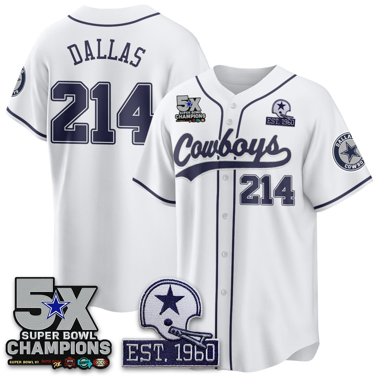 DAL 5-Time Champions Patch Limited Baseball Jersey - All Stitched-DTD