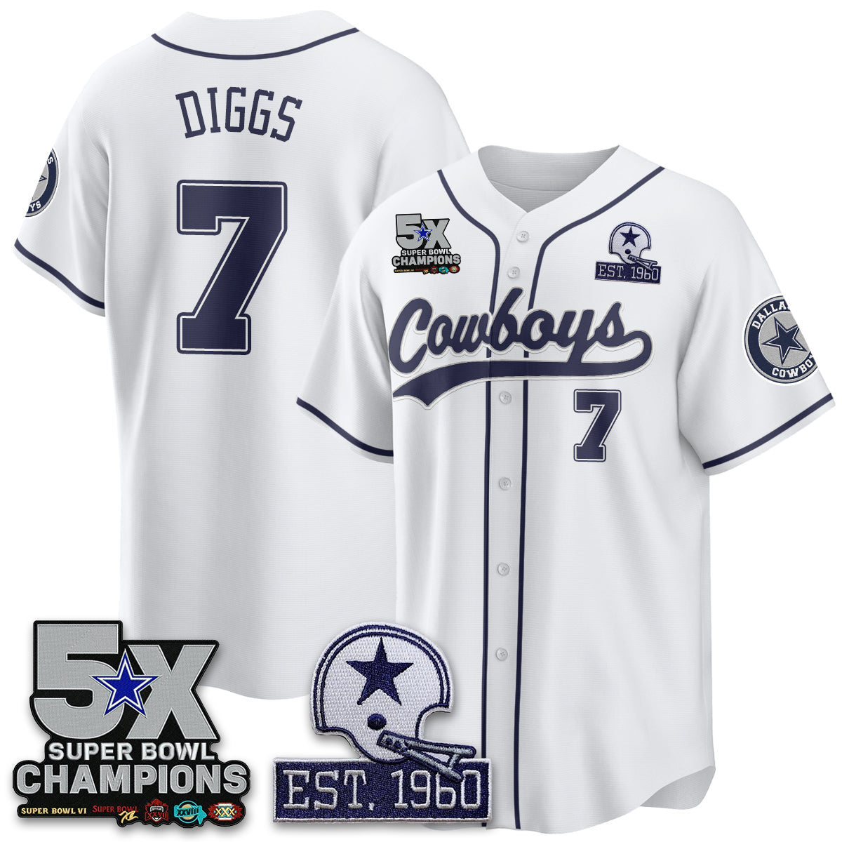 DAL 5-Time Champions Patch Limited Baseball Jersey - All Stitched-DTD