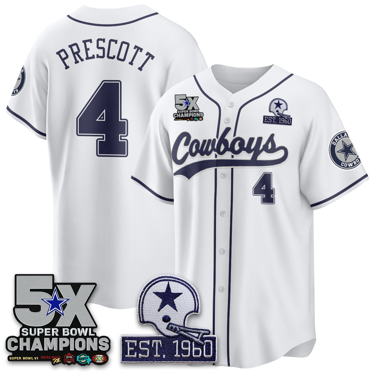 DAL 5-Time Champions Patch Limited Baseball Jersey - All Stitched-DTD