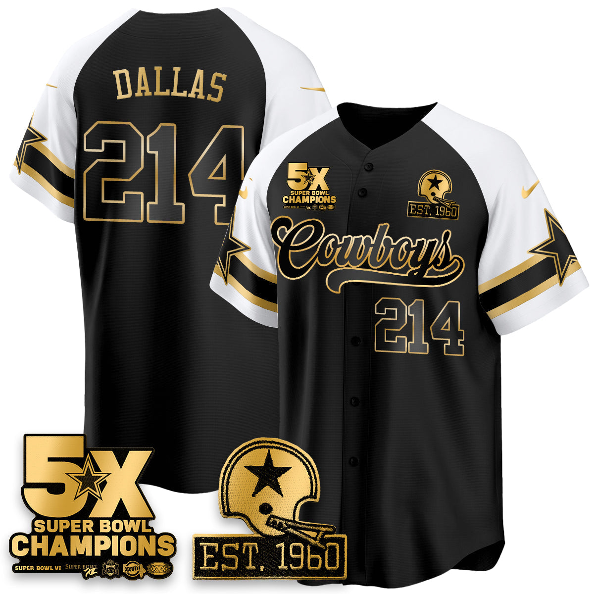 DAL 5-Time Champions Patch Vapor Limited Gold Baseball Jersey - All Stitched-DTD