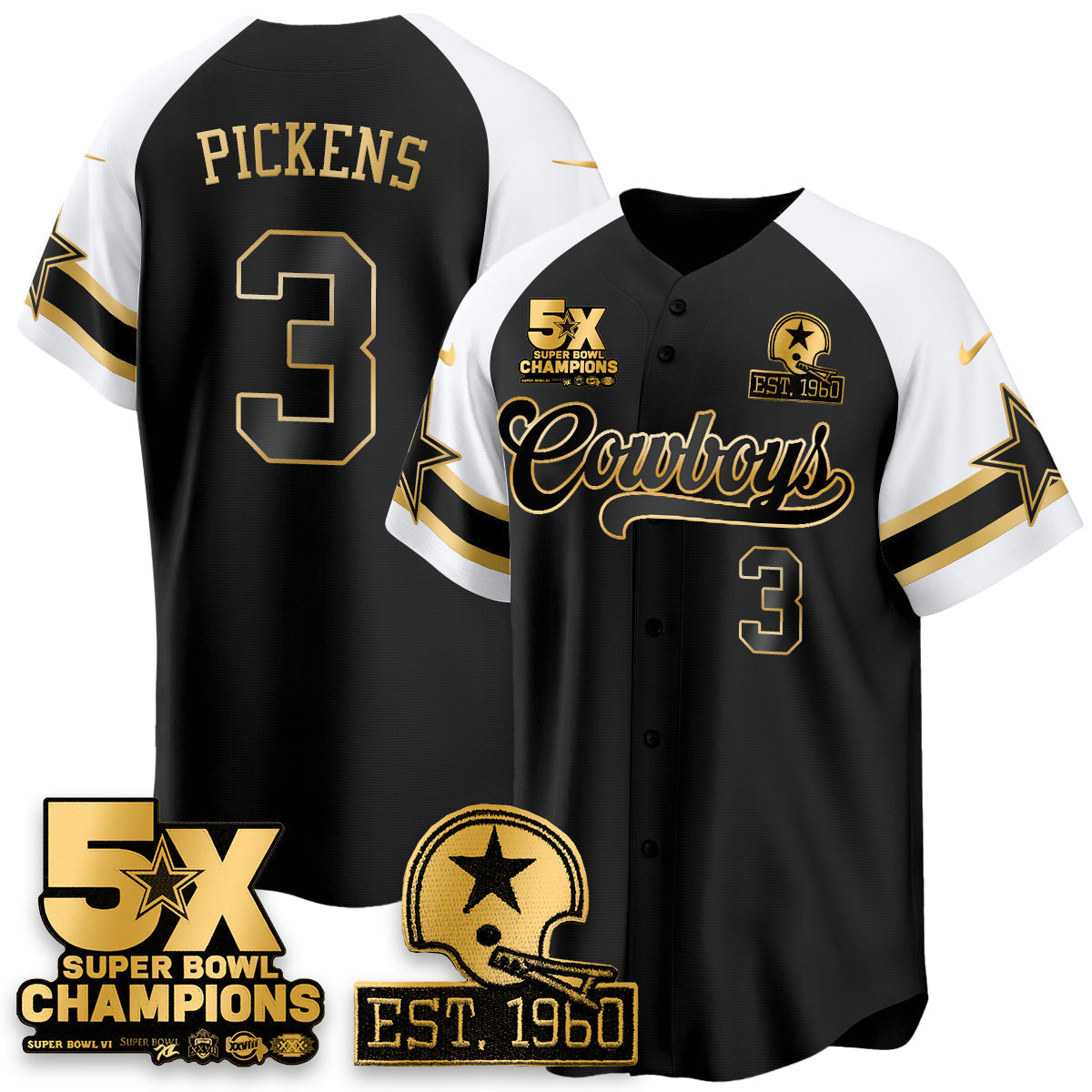 DAL 5-Time Champions Patch Vapor Limited Gold Baseball Jersey - All Stitched-DTD