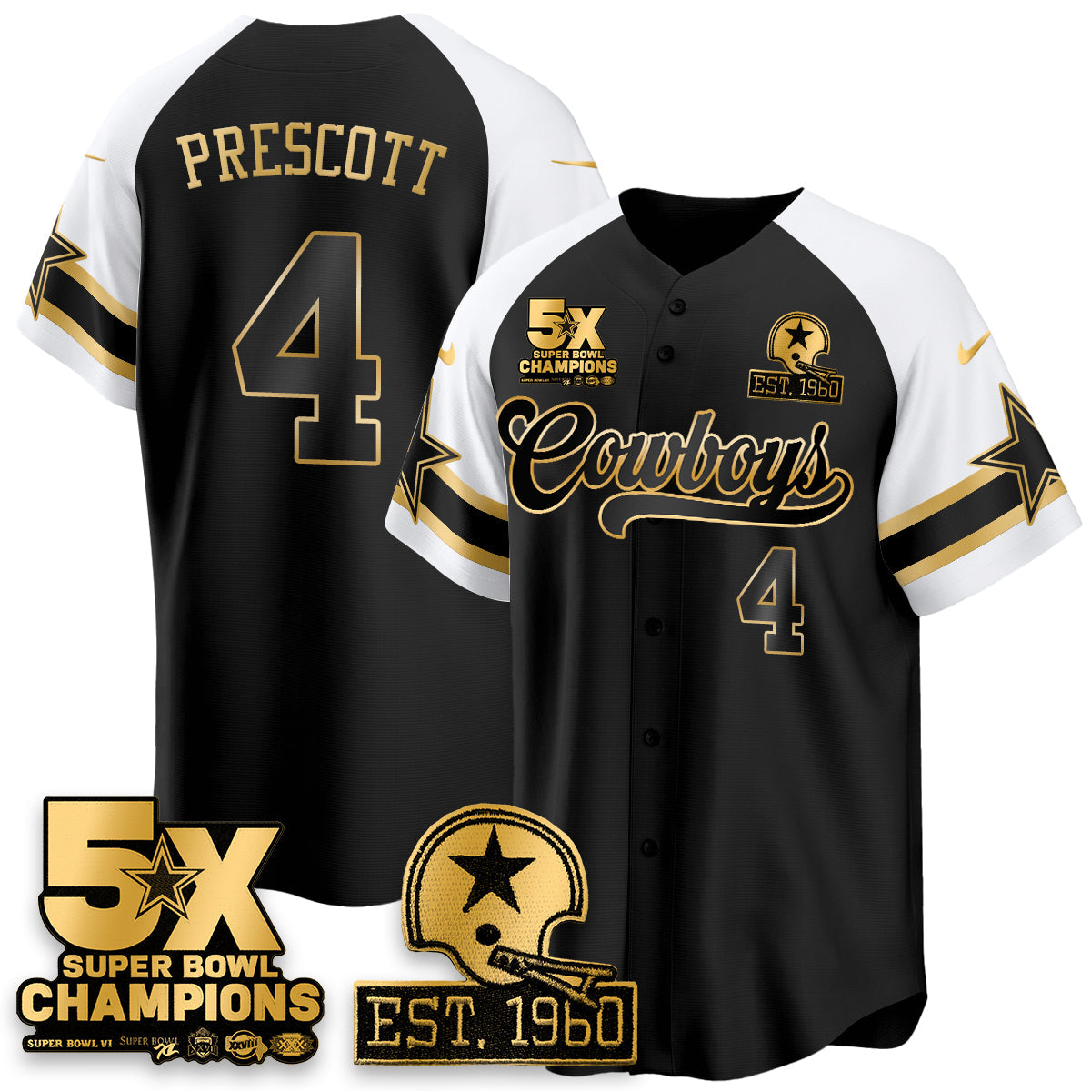 DAL 5-Time Champions Patch Vapor Limited Gold Baseball Jersey - All Stitched-DTD