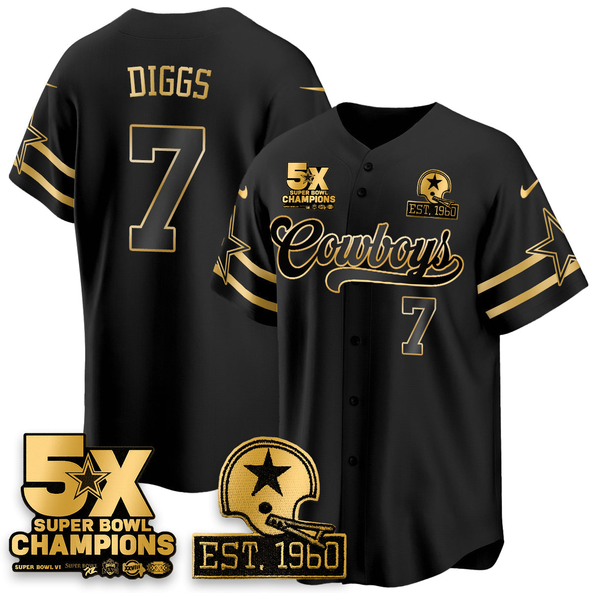 DAL 5-Time Champions Patch Vapor Limited Gold Baseball Jersey - All Stitched-DTD
